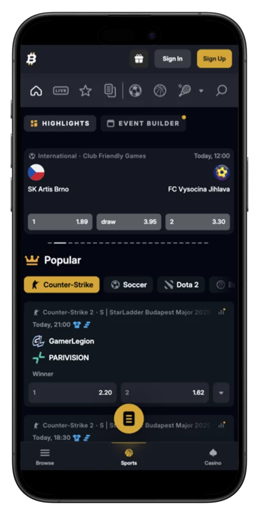 Bitfortune mobile sport